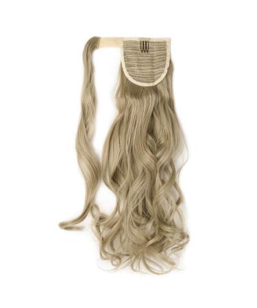 24" Long Curly Wavy Wrap Around Ponytail Clip in Hair Extensions One Piece Hairpiece Magic Tape in Pony Tail Extension for Women Ash Blonde mix Bleach Blonde Ash Blonde mix Bleach Blonde 24 Inch