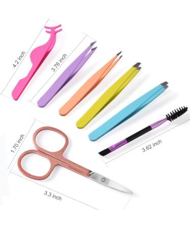 7pcs Eyebrow Tweezers Set for Women with Eyelash Applicator Tool and Scissors in PU Case - Buy Online on GoSupps.com