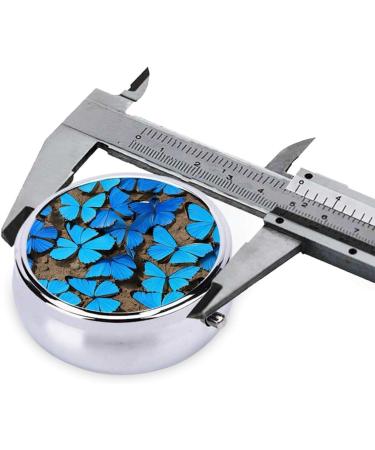 Blue Butterfly Printed Mini Round Pill Box - Portable 3 Compartment Pill Organizer for Travel Home & Office Use - Buy Online on GoSupps.com