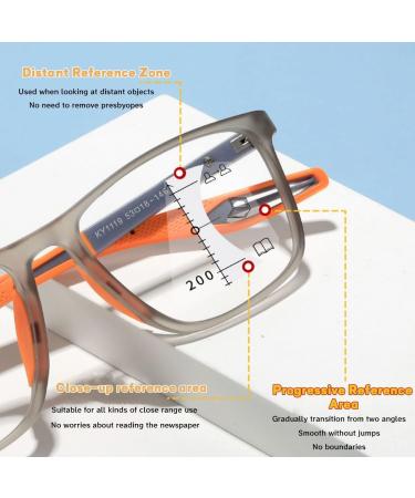 Fashion Progressive Reading Glasses for Men - 2.0x Anti-Blue Light Multifocus & Anti-Fatigue - Stylish Orange Color - Buy Online on GoSupps.com