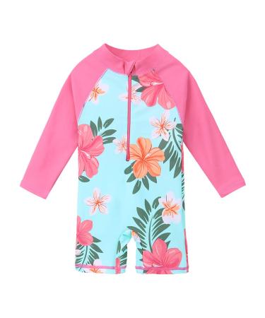 HUAANIUE Baby Girls Shortsleeve One Piece Zipper Swimsuit 6Month-3Year UPF 50+ Sun Protection Swimming Costume 3-4 Years 09 Cyanflower Swimwear