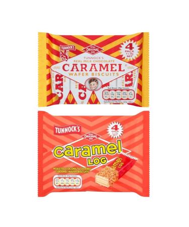 Hamperly Gifts Caramel Wafer Bundle Containing Tunnocks Milk Chocolate Caramel Wafer Biscuits 4x30g & Caramel Log Scottish Heritage Wafers 4x32g (2 Pack) - Buy Online on GoSupps.com