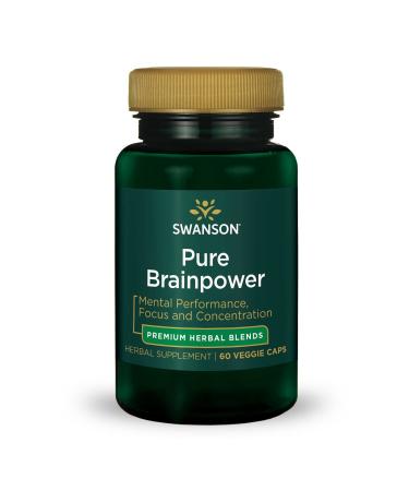 Swanson Pure Brainpower Brain Health Cognitive Memory Focus Support Brain-Derived Neurotrophic Factor (BDNF) Herbal Supplement (Ginkgo Biloba, Bacopa Monnieri) 60 Veggie Capsules (Veg Caps) Vegan