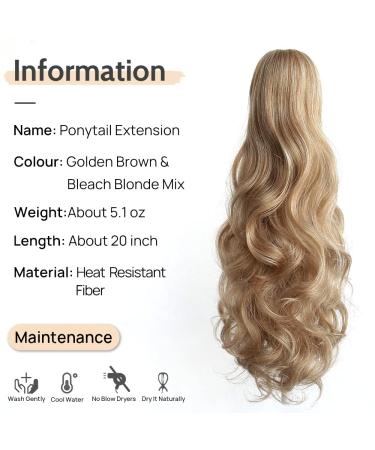 Ponytail Extension Claw Clip 20 Wavy Synthetic Hair Piece for Women - Golden Brown & Bleach Blonde Mix 20 - 27/613 - Buy Online on GoSupps.com