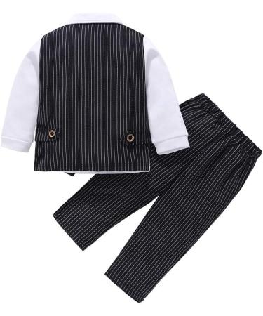 AmzBarley Baby Boys Gentlemans Tuxedo Romper Set | Long/Short Sleeve Shirt, Pants, Vest, Bowtie | Black | 1-2 Years - Buy Online on GoSupps.com