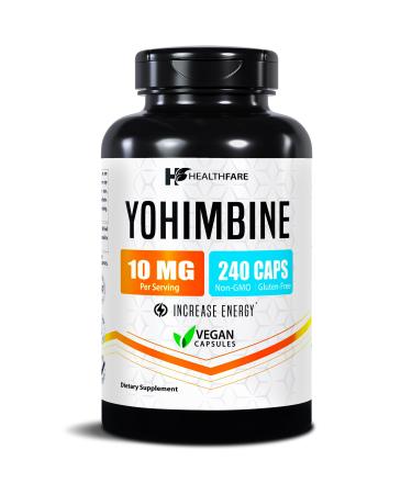 Healthfare Yohimbine HCL 10mg | 240 Vegan Capsules | Maximum Strength Formula | Non-GMO & Gluten-Free | Made in USA