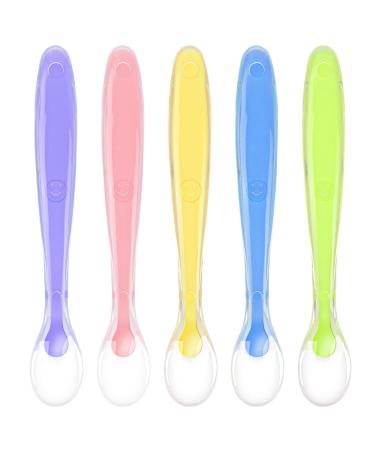 Vicloon Baby Spoons 5 Pcs Silicone Spoon Baby Soft Spoons Self Feeding Training Spoons for Toddlers Children Baby Feeding and weaning Bright Color