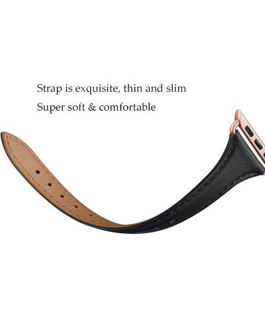 WFEAGL Top Grain Leather Band for Apple Watch 38mm-45mm - Slim Replacement Wristband for iWatch SE & Series 8 - Black/RoseGold - Women - Buy Online on GoSupps.com