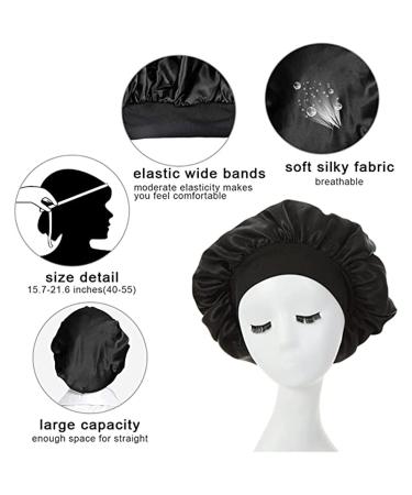 Satin Bonnet Night Sleep Caps - 3 Pack with Wide Elastic Band for Women and Girls - Silk Hair Wrap for Curly Hair - Pink Black Red - Buy Online on GoSupps.com