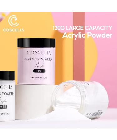 COSCELIA Acrylic Powder Set - 3 Colors 120G White Pink Clear for Nails Extension & 3D Carving - Home Salon Kit - Buy Online on GoSupps.com