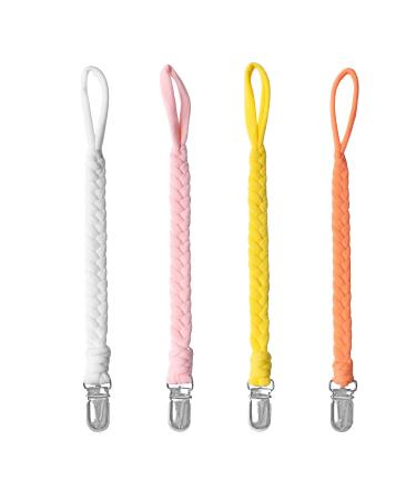 EXQUILEG Pacifier Strap Set - 4Pcs Cotton Baby Pacifier Chain Clips with Stainless Steel Clamps - Unisex Baby Accessories (LA14) - Buy Online on GoSupps.com