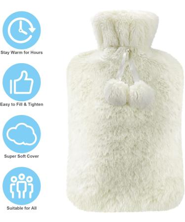 Vicloon 2L Hot Water Bottle with Soft Fluff Cover - Neck & Waist Warmth and Comfort - Ideal Gift for Birthday, Christmas, Father's & Mother's Day - Beige - Buy Online on GoSupps.com