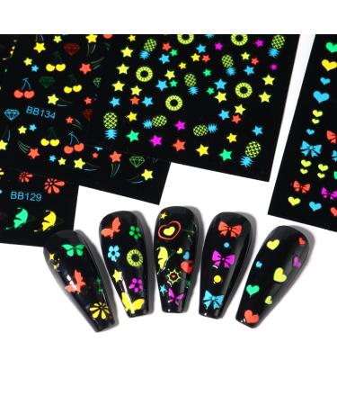 Buy 24 Sheets Glow in Dark Flower Nail Art Stickers - 3D Fluorescent Floral & Butterfly Design for DIY Nail Decoration - Bright-Colored Daisy & Fun Shapes - Perfect for Women - Buy Online on GoSupps.com