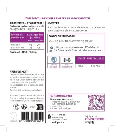 Nutripure | Pack Tendinites | Peptan B 2000 Daltons | Pour les personnes ayant des tendinites passag res ou chroniques | Pure Glycine | Active Curcumine | Made in France - Buy Online on GoSupps.com