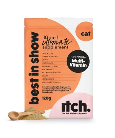 Itch Cat Multivitamin Powder Supplement Best In Show Jumbo Pack (120g) - 100% Natural Ingredients Targeting the Top 10 Wellness Areas for All Cat Breeds - Refill Single Refill Pouch
