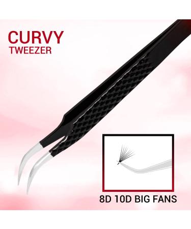 4 Pcs Black Diamond Grip Eyelash Extension Tweezers Set - SialBE Straight and Curved Lash Tweezers with Silver Tip - Buy Online on GoSupps.com