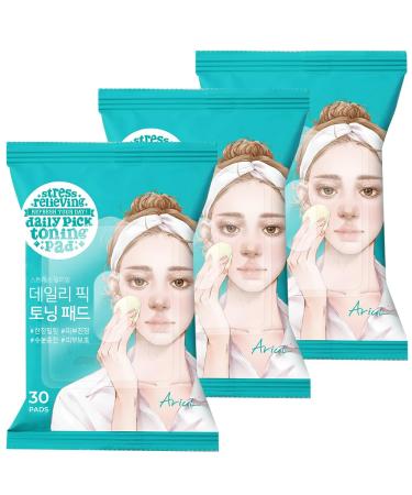 Ariul Stress Relieving Daily Pick Toning Pads Hydrating & Soothing Gentle Exfoliation Dual-Sided Vegan Fabric Large Size 50% Cica Extract Korean Skin Care 30 Counts x 3 Packs