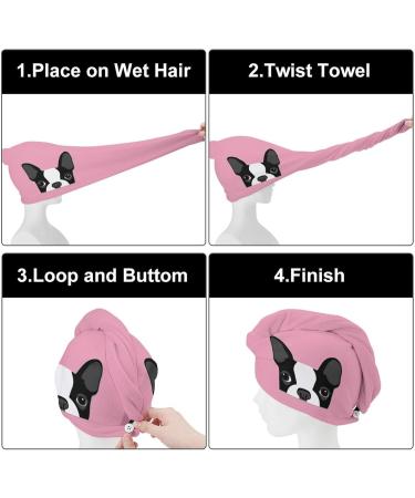 French Bulldog Microfiber Hair Towel Wrap for Women - Super Absorbent 10x26 Inch Hair Turban with Button - Buy Online on GoSupps.com