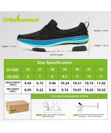 OrthoComfoot Women's Lace Up Boat Shoes - Arch Support for Plantar Fasciitis Relief - Comfortable Orthopedic Deck Loafers - Size 7 W1-Black - Buy Online on GoSupps.com