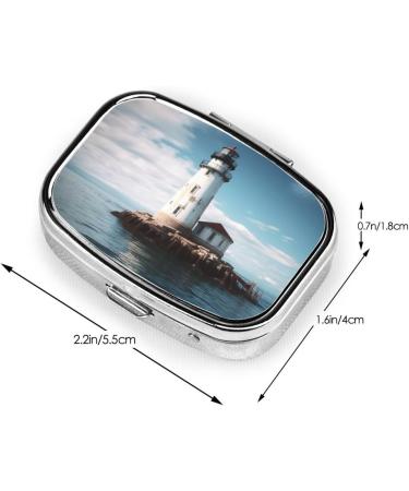 Light House Ocean Print 2 Compartment Pill Case | Cute Travel Pill Organizer & Small Purse Box | Perfect Gift for Travel - Buy Online on GoSupps.com