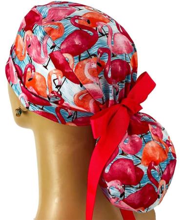 Watercolor Flamingo Scrub Cap | Bouffant Surgical Hat for Men & Women - Turn Up Ponytail Design. Perfect for Doctors, Nurses, and Healthcare Professionals - Buy Online on GoSupps.com