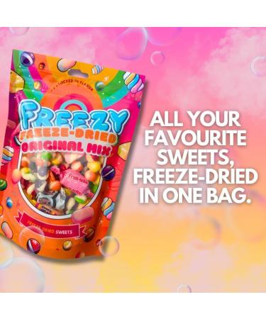 FREEZY FREEZE-DRIED Freezy Freeze Dried Sweets Bundle Original Mix (Pack of 2) Sour Bites includes Original Skittles & Squishes Refresher Candy Fruittella & Fruit Salad Bites Blue Jacks & Marshmallows 120 gms each - Buy Online on GoSupps.com