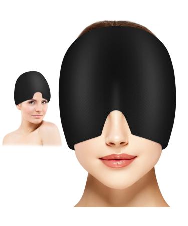 ACWOO Upgrade Migraine Relief Cap Reusable Double-sided Gel Cold Hot Therapy Migraine and Headache Relief Cap Gel Ice Hot Head Wrap for Chronic Migraine Tension Headache Sinus Stress Puffy Eyes Upgraded-black