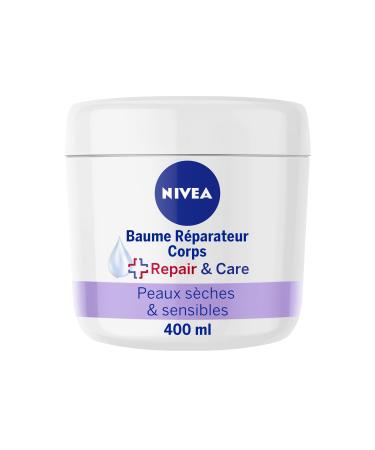 NIVEA Repair Balm for Face, Body & Hands for Dry & Sensitive Skin (1 x 400 ml), Glycerine & Panthenol Anti-Itch Body Cream, Moisturizing Unscented Body Care 72H