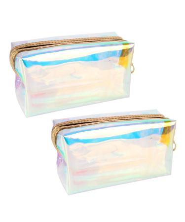 Jubaopen 2 pieces transparent cosmetic bag make -up bag laser cosmetics bag with zipper waterproof make -up pocket wearable travel wash bag laser glitter pencil bag (18 7.5 10cm) cosmetic storage - Buy Online on GoSupps.com