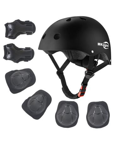 Kids Bike Helmet for Ages 2-14, Adjustable Safety Toddler Helmet with Protective Gear Set, Skateboard Scooter Helmets with Knee Elbow Pads Wrist Guards Black Small (for Ages 2-8)