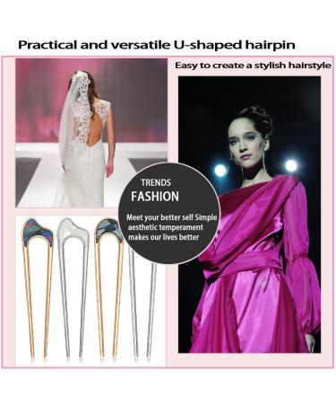 4 Pcs Vintage U-Shaped Hair Pins Set for Women - Gold & Silver Metal Hair Sticks for Chignon Hairstyles - Buy Online on GoSupps.com