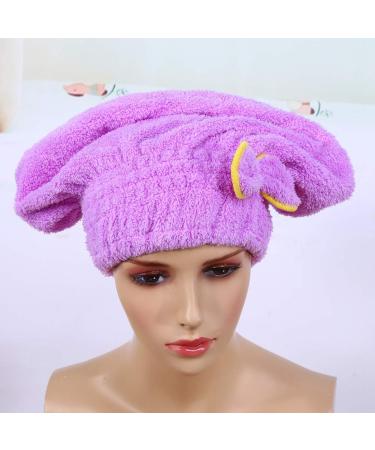 Ymiko Microfiber Hair Drying Ultra Absorbent Dry Wrap Fast Drying Towel for Hair Coral Fleece Hair Hat with Bowknot Design () Purple