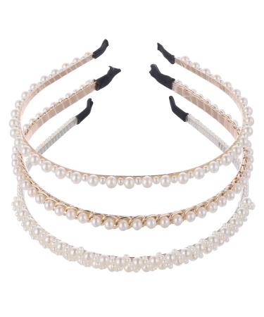 3 Pieces Pearls Headbands White Faux Pearl Hairbands Bridal Hair Hoop Wedding Hair Accessories for Women Girls