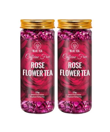 BLUE TEA - Rose Tea - 50 Gram (Pack of 2) | Farm Packed | Grade A Natural Sun Dried Rose Flower Petals | Herbal Tea | Recycled Food Grade Pet Jar |Caffeine Free |