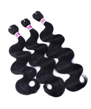 Body Wave Synthetic Hair Weave 3 Hair Bundles Deals 16 18 20 Inches Color 1B Black Synthetic Hair Weft