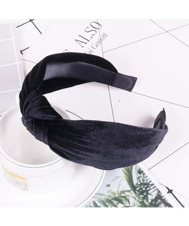 Velvet Wide Knot Turban Headband for Women | Vintage Elastic Hair Hoops | Fashion Hair Accessories in Black - Buy Online on GoSupps.com