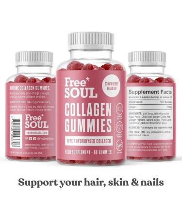 High Strength Marine Collagen Gummies | Type 1 Hydrolysed Peptides | Triple Strength Formula | 60 Gummies by Free Soul - Buy Online on GoSupps.com