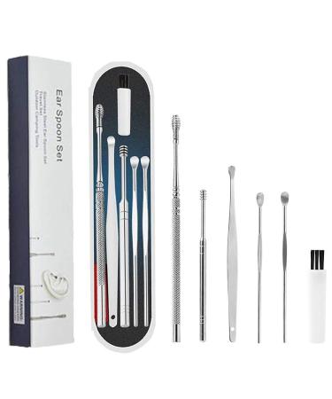 MOFLYS Ear Wax Removal Kit 6 Pcs Ear Pick Earwax Removal Tool Ear Cleansing Tool Set Stainless Steel Ear Wax Remover with Storage Box Reusable Ear Curette Wax Removal Set for Children & Adults