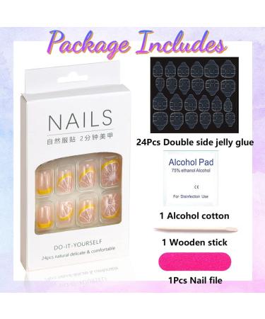 Summer Lemon Pattern Short Square Press-on Fake Nails - 24PCS - Buy Online on GoSupps.com