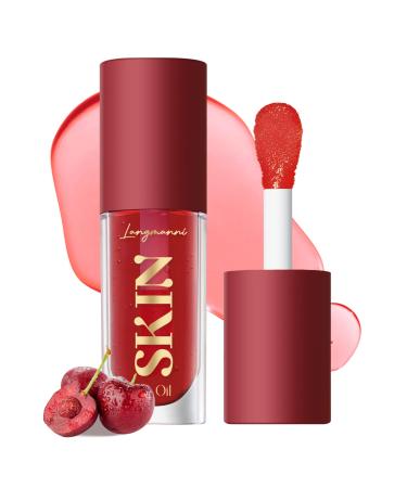 BANGFENG Big Brush Head Hydrating Lip Glow Oil Plumping Lip Tint  Hydrating Lip Gloss Tinted Lip Balm Transparent Lip Care  Long Lasting Nourishing Non-sticky Fresh Texture (Cherry)