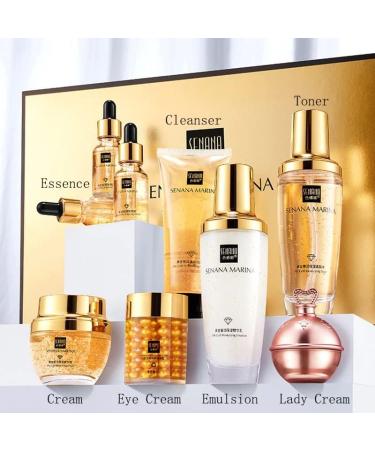 SENANA 24K Gold Skin Care Set - Moisturizing Face Cream & Essence Set for Pore Reduction, Oil Control - 9 Piece Kit - Buy Online on GoSupps.com