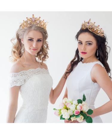 AOPRIE Hera's Light Gold Pink Crystal Tiara for Women and Girls - Perfect for Wedding, Prom, Birthday, Party, Halloween, Christmas & Princess Costume - Buy Online on GoSupps.com