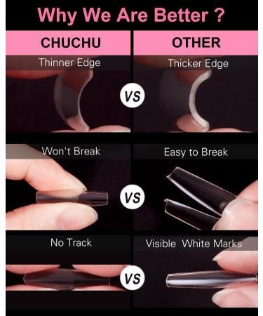 CHUCHU Soft Soak off Gel Tips 552Pcs Medium Square Clear Nail Tips for Acrylic Nails - 12 Sizes - Buy Online on GoSupps.com