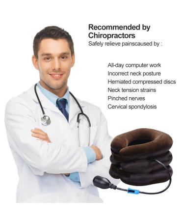 Cervical Neck Traction Device - Adjustable Neck Support & Massager for Pain Relief - Inflatable Brown Bandage - Buy Online on GoSupps.com