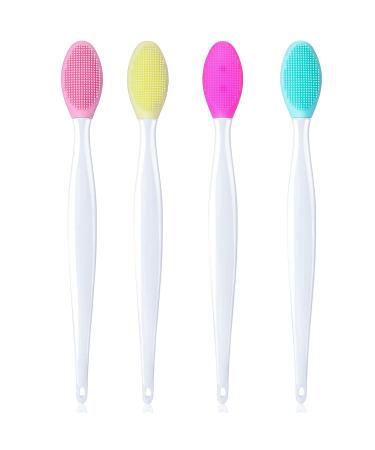 4 Pieces Silicone Exfoliating Lip Brush Tool Double-sided Soft Lip Brush for Smoother and Fuller Lip Appearance (Rose Red, Yellow, Mint Green, Pink)