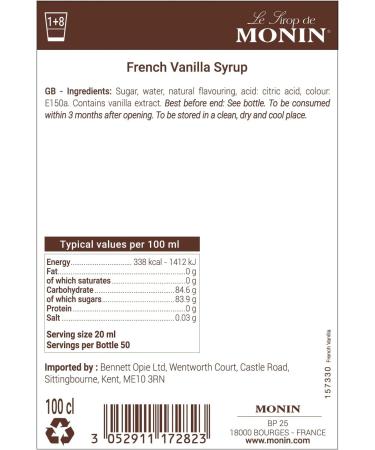 MONIN Premium French Vanilla Syrup 1L - Vegan-Friendly, Allergen-Free | 100% Natural Flavours for Coffee & Cocktails - Buy Online on GoSupps.com