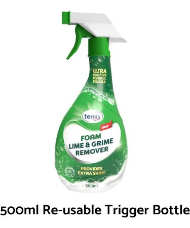 Temis Foam Lime & Grime Remover - CLR Calcium Lime Remover - 135 fl oz (8x16.9 oz) - Powerful Lime Away Foam Cleaner with Reusable Trigger & 4L Refills - International Shipping Available - Buy Online on GoSupps.com