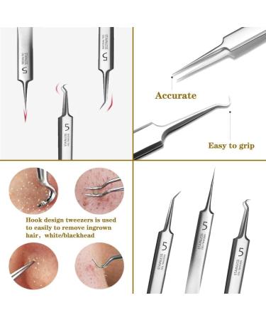4pcs Blackhead Remover Tweezers Pimple Popper Tool Kit Extractor Acne Removal Kit Pimple Popper Tool Clip for Whiteheads Acne Clip Ingrown Hairs Tweezers Blackheads Remover Extractor Stainless Steel - Buy Online on GoSupps.com