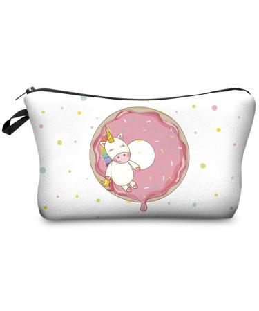 PREMYO Cosmetic Bag Small for Handbag - Makeup Bag Women Make Up Bag - Pencil Case Girls Case Pens Unicorn Donut