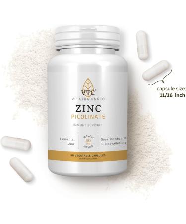VTC VitaTradingCo. Zinc Picolinate | 50mg Elemental Zinc | Highly Absorbable | Immune & Antioxidant Support | for Skin Health & Cellular Function | 60 Veggie Capsules - Buy Online on GoSupps.com